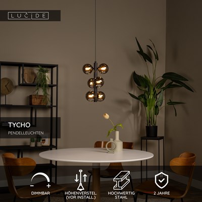 Lucide TYCHO - Pendelleuchten - Ø 25,5 cm - 6xG9 - Schwarz